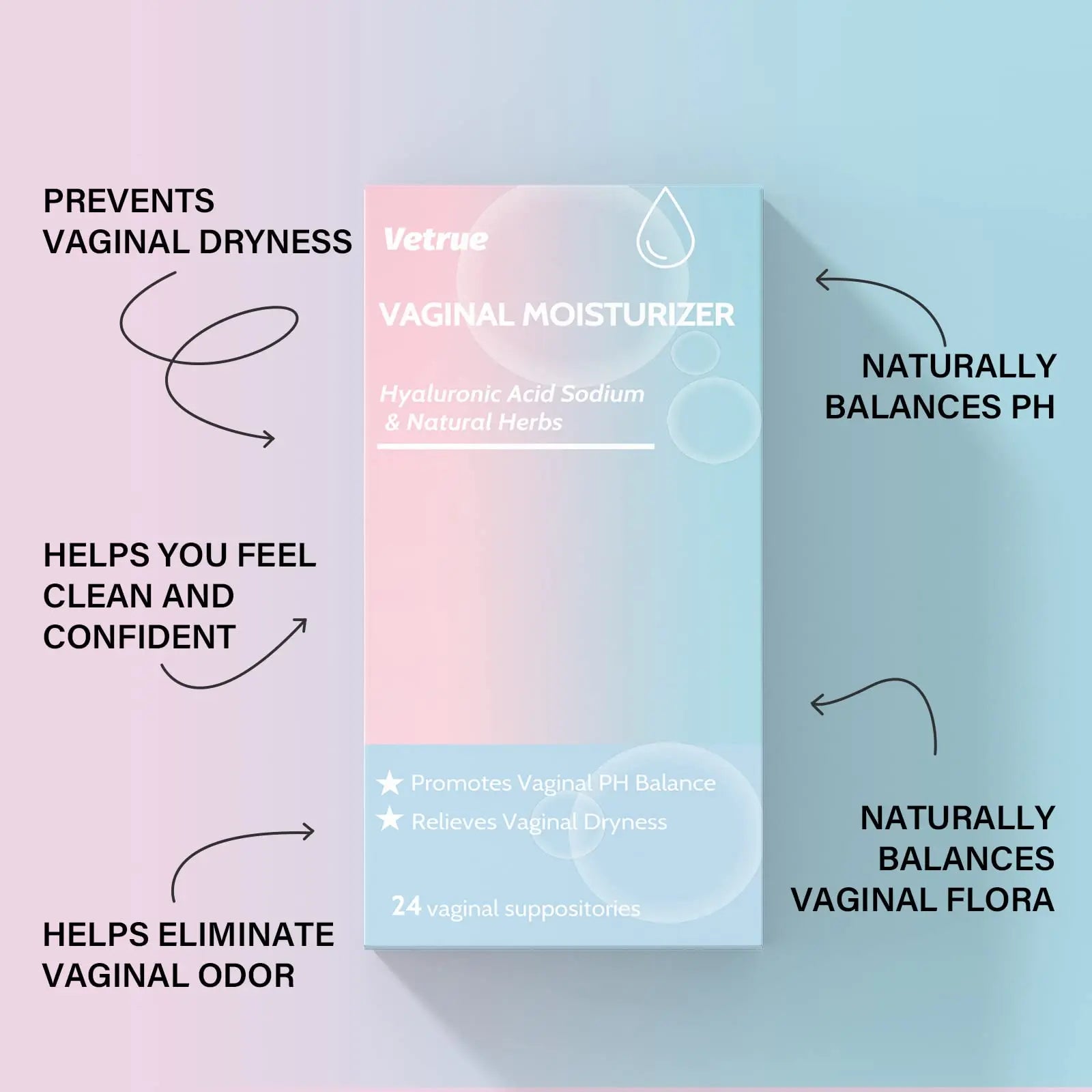 Intimate Moisturizer, Vaginal Suppository for Dryness & Discomfort, Feminine Long Lasting Hydration Support with Hyaluronic Acid and Natural Herbs - PH Balance, Estrogen and Drug Free (24 Inserts) vetrue Au supplements