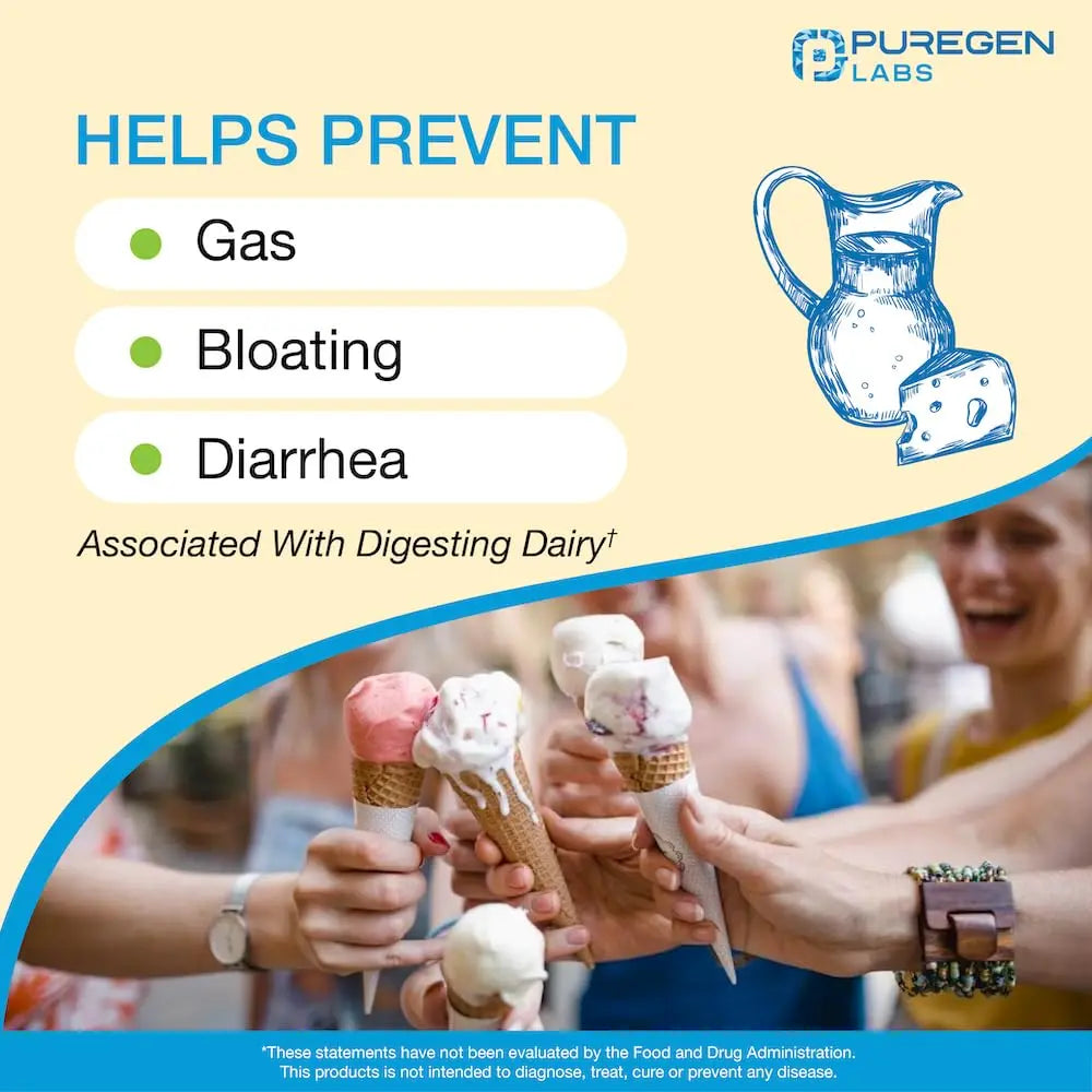 Puregen Labs Dairy Relief Natural Fast Acting Lactase Enzyme 3000 FCC, Lactose Intoleran P Puregen Labs Au supplements