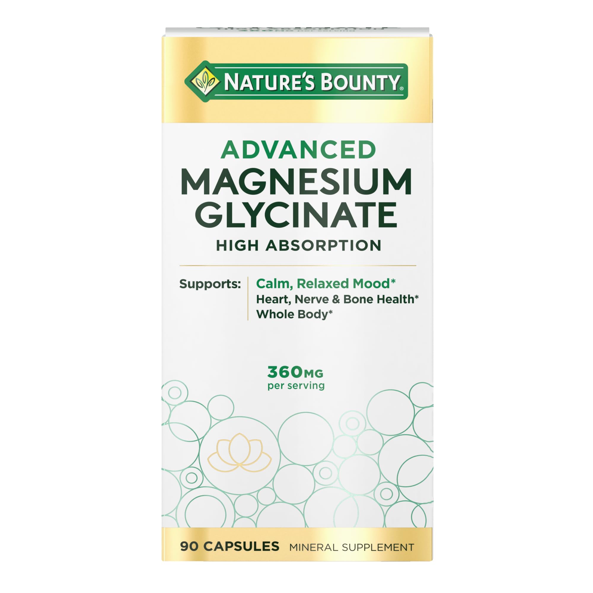 Nature's Bounty Calm Magnesium Glycinate Supplement - High Absorption Magnesium for Relaxed Mood, Heart & Bone Health, 90 Capsules Nature's Bounty Au supplements