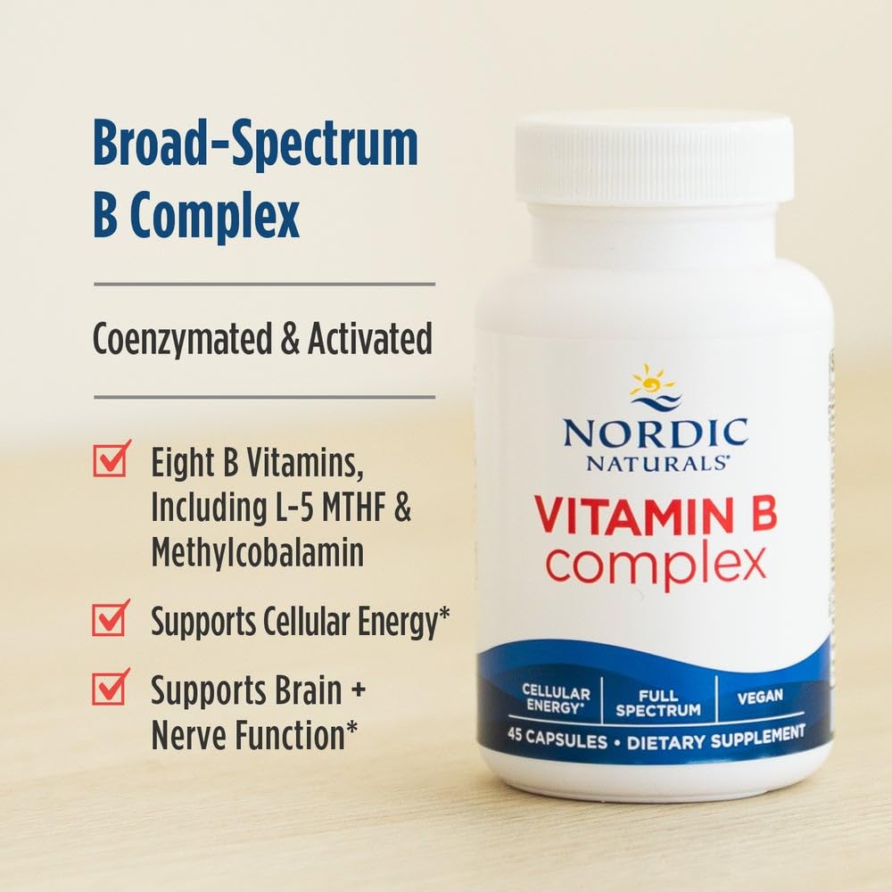Nordic Naturals Vitamin B Complex - 45 Capsules Thiamine, Riboflavin, Niacin, B6 & B12, Folate, Biotin, Pantothenic Acid Heart Brain Health, Energy, Metabolism Non-GMO Servings Nordic Naturals Au supplements