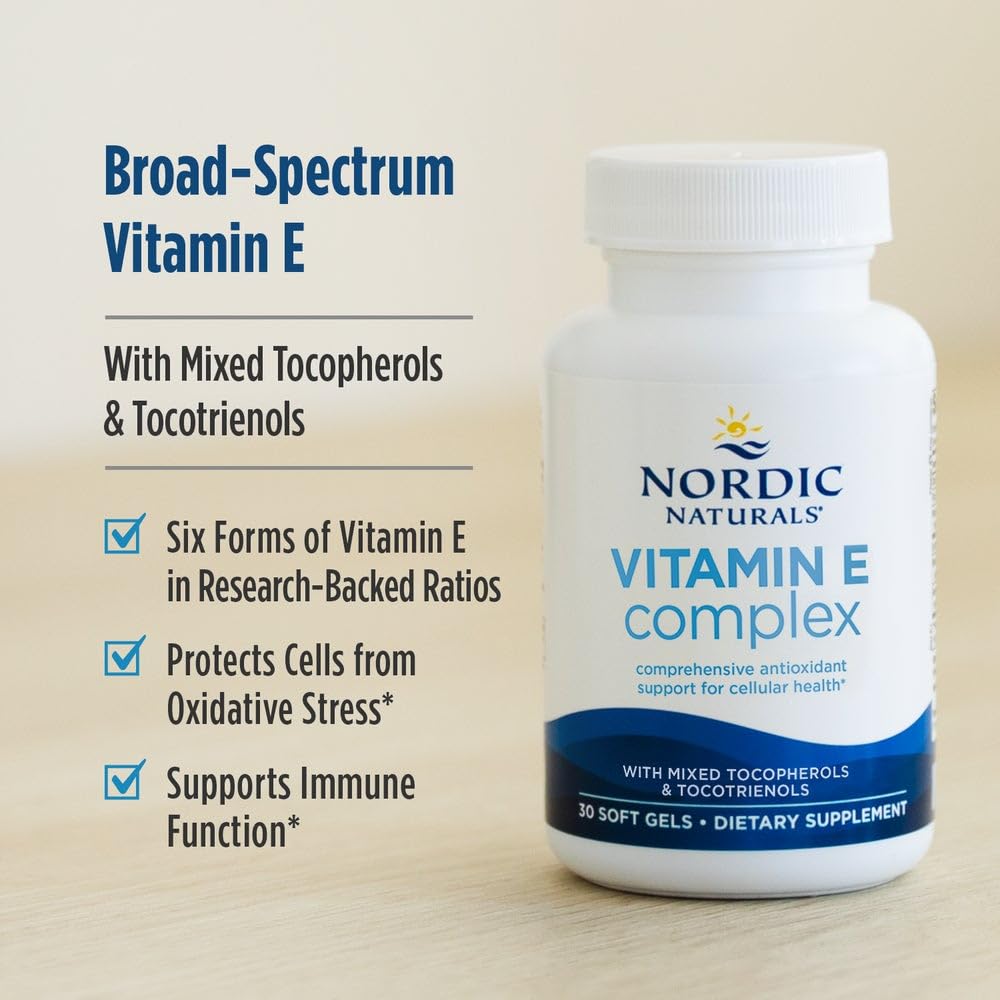 Nordic Naturals Vitamin E Complex, Unflavored - 30 Soft Gels - 6 Forms of Vitamin E for Antioxidant Support - Cellular Protection - Non-GMO - 30 Servings Nordic Naturals Au supplements