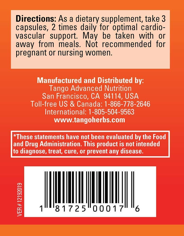 CardioPhase Natural Heart Support Supplement for Healthy Circulation and Cardiovascular Performance (180 Vegetarian Capsules) Tango Au supplements