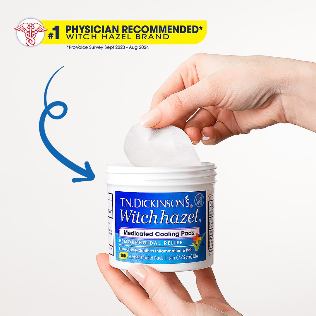 T.N. Dickinson’s Medicated Cooling Pads with Witch Hazel and Aloe | Hemorrhoid Treatment, Postpartum Care, Feminine & Rectal Relief | 100 Rounds T.N. Dickinson's Au supplements