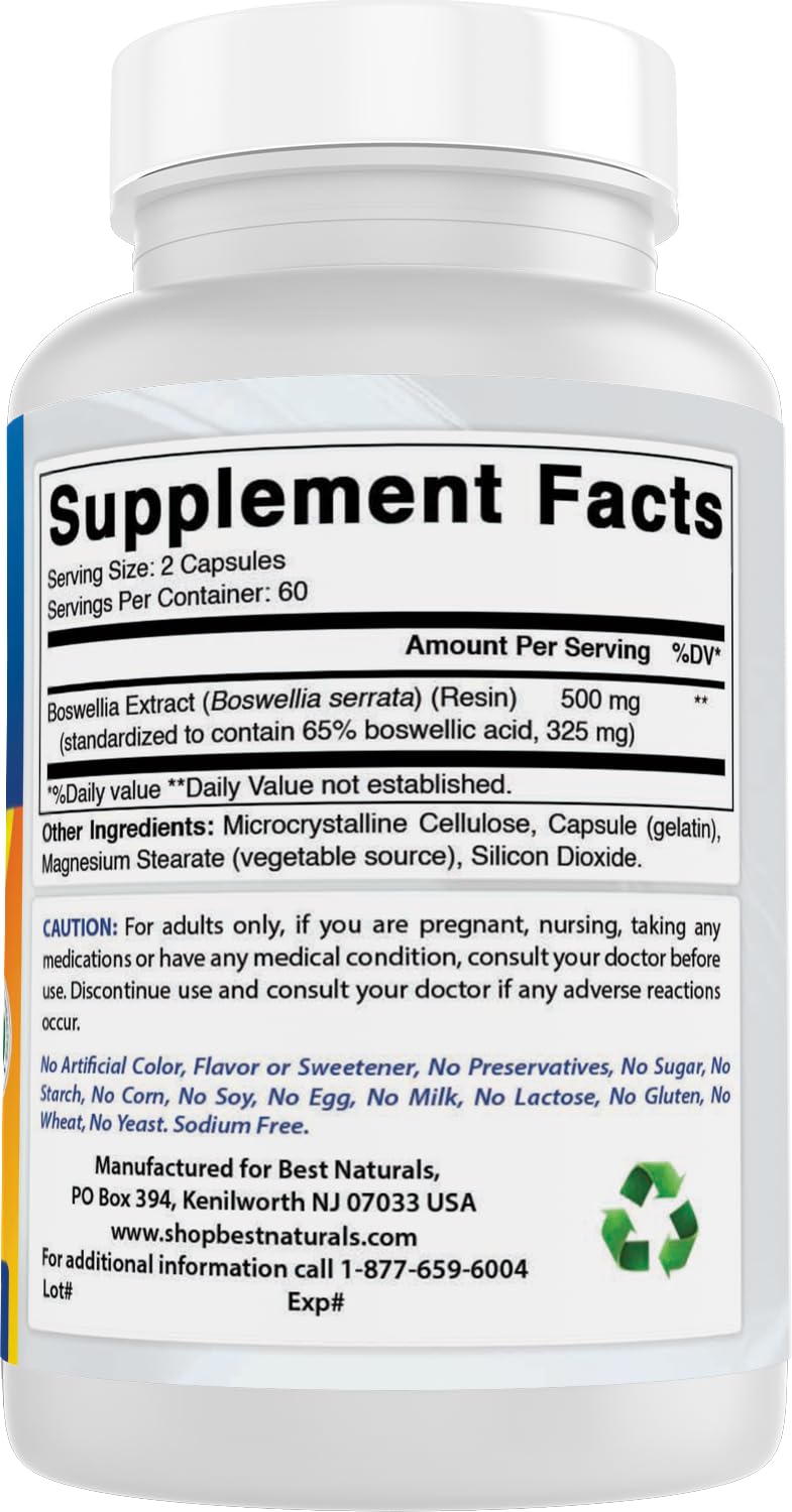 Best Naturals Boswellia Serrata Joint Health 250 mg 120 Capsules - Standardized to 65% Boswellic Acid (120 Count (Pack of 3)) Best Naturals Au supplements