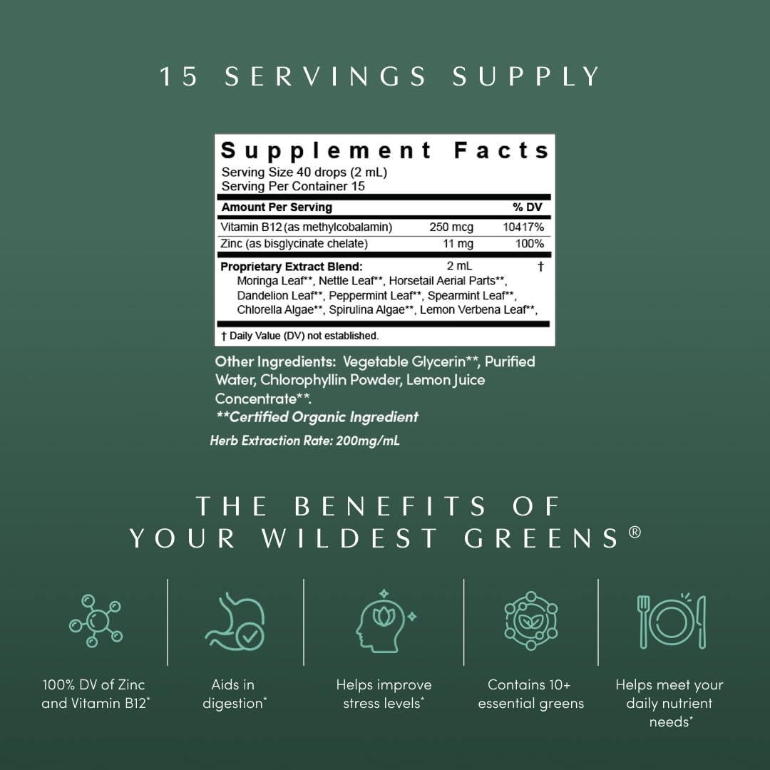 Apothékary Your Wildest Greens Herbal Liquid Drops, All-in-One Daily Superfood Supplement, Vitamin & Mineral Support, 5X Potency of Greens Powders, Sugar Free, Calorie Free, (15 Servings) 1.22oz Apothékary Au supplements