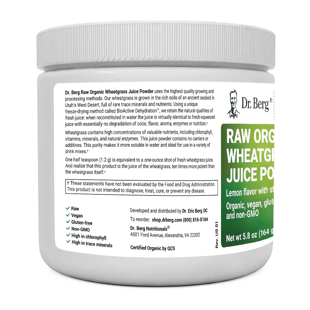 Dr. Berg's Raw Wheatgrass Juice Powder (60 Servings) - USDA Certified Organic Dr. Berg Nutritionals Au supplements