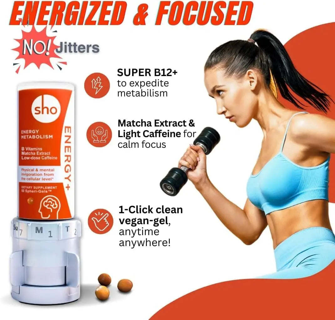 SHO Vegan Energy+ Focus Supplement Kit- Matcha Green Tea Extract, Methylated B Complex, Vitamin B and Caffeine Natural Energy Booster Without Crash, Jitters for Men and Women - 60 Pills Refill Bottle SHO Au supplements