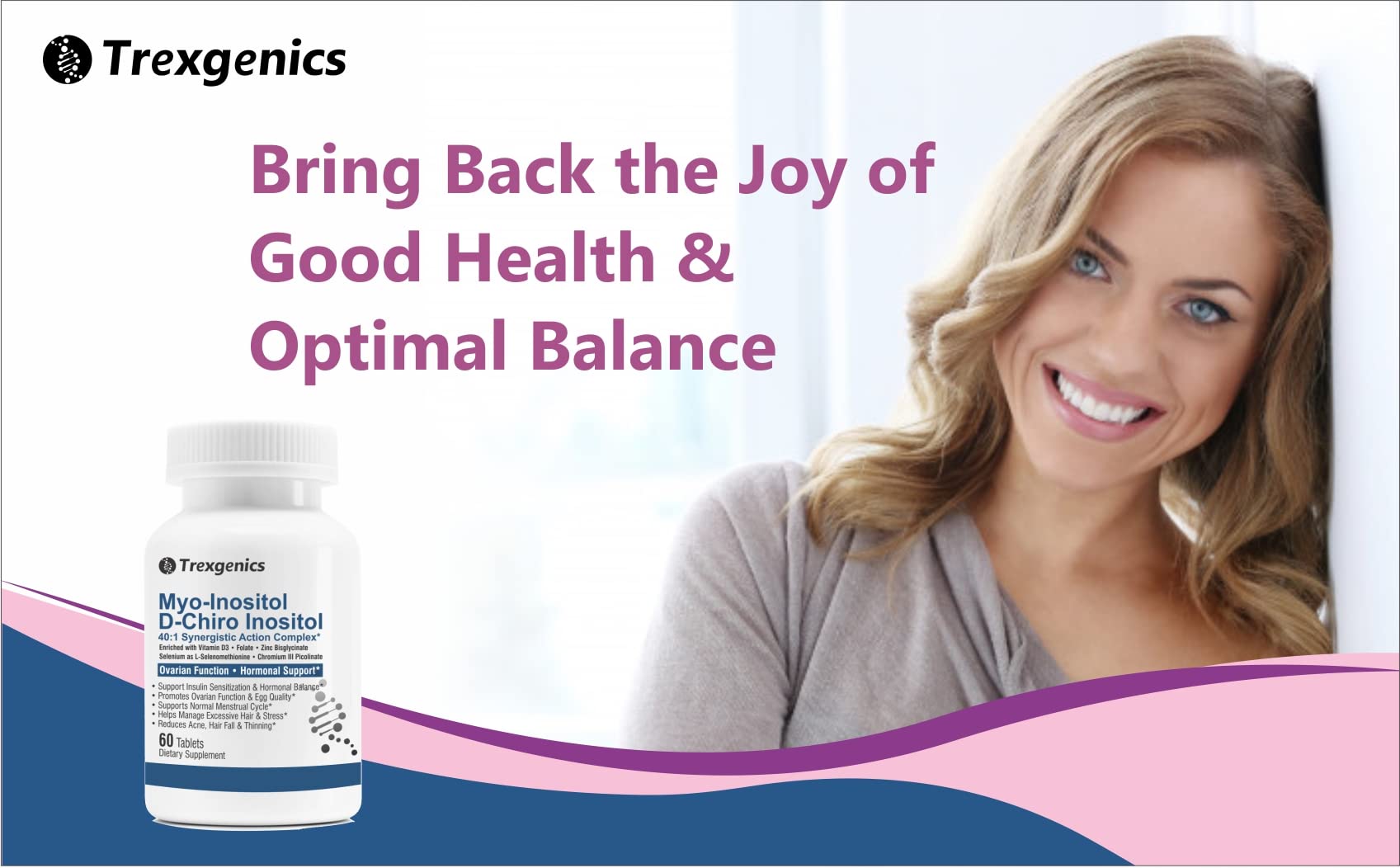 Trexgenics SYNERGISTIC & ADVANCED PCOS Support Myo-Inositol 1000 mg, D-Chiro Trexgenics Au supplements
