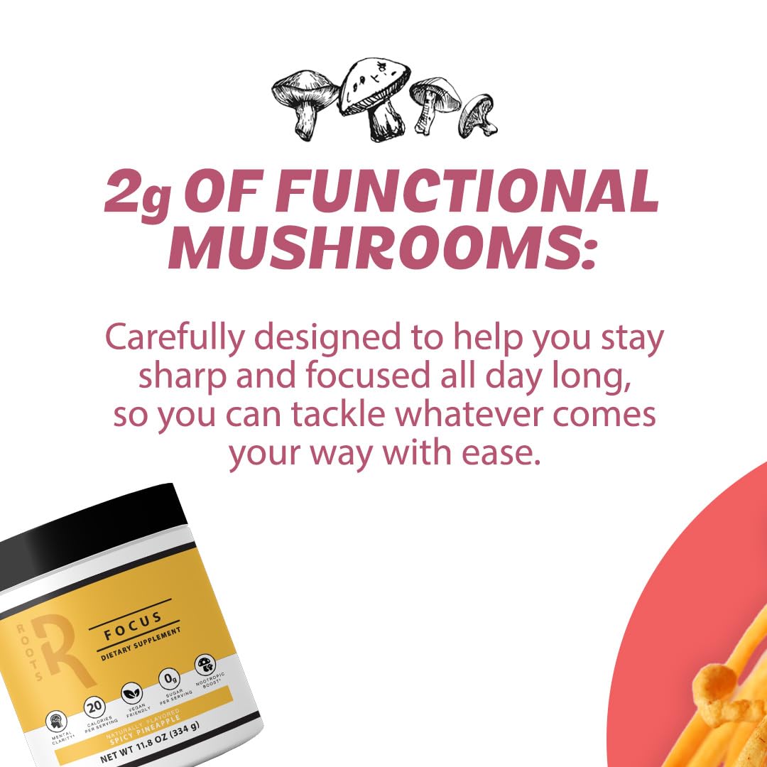 Roots Focus Brain Supplement - Nootropic Mushroom Supplement Powder for Memory, Focus, Energy - Lion's Mane, Cordyceps, and Reishi Mushrooms with Caffeine - Blackberry Lemonade, 15 On the Go Packets Silver Star Nutrition Au supplements