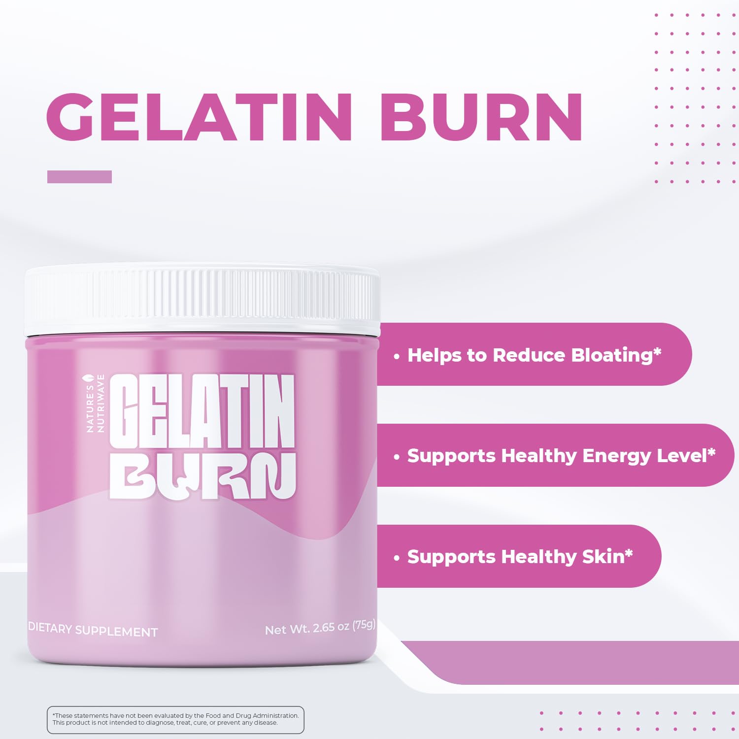 Nature’s NutriWave Gelatin Burn – Natural Powder Supplement with Vitamins, Minerals & Botanical Extracts – Non-GMO, Easy to Mix, USA Made – 2.65Oz, 75g, 30 Servings, 3 Month Supply Nature’s NutriWave Au supplements