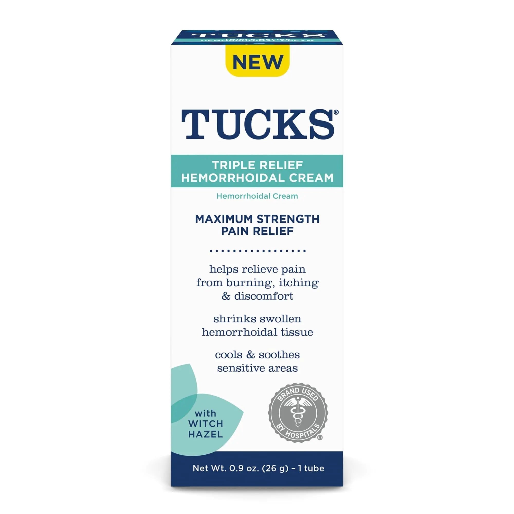 Tucks Triple Relief Hemorrhoidal Cream, Maximum Strength Pain Relief from Burning, Itching and Discomfort, with Witch Hazel, Treatment, Brand Used by Hospitals, 0.9oz. (26g) TUCKS Au supplements