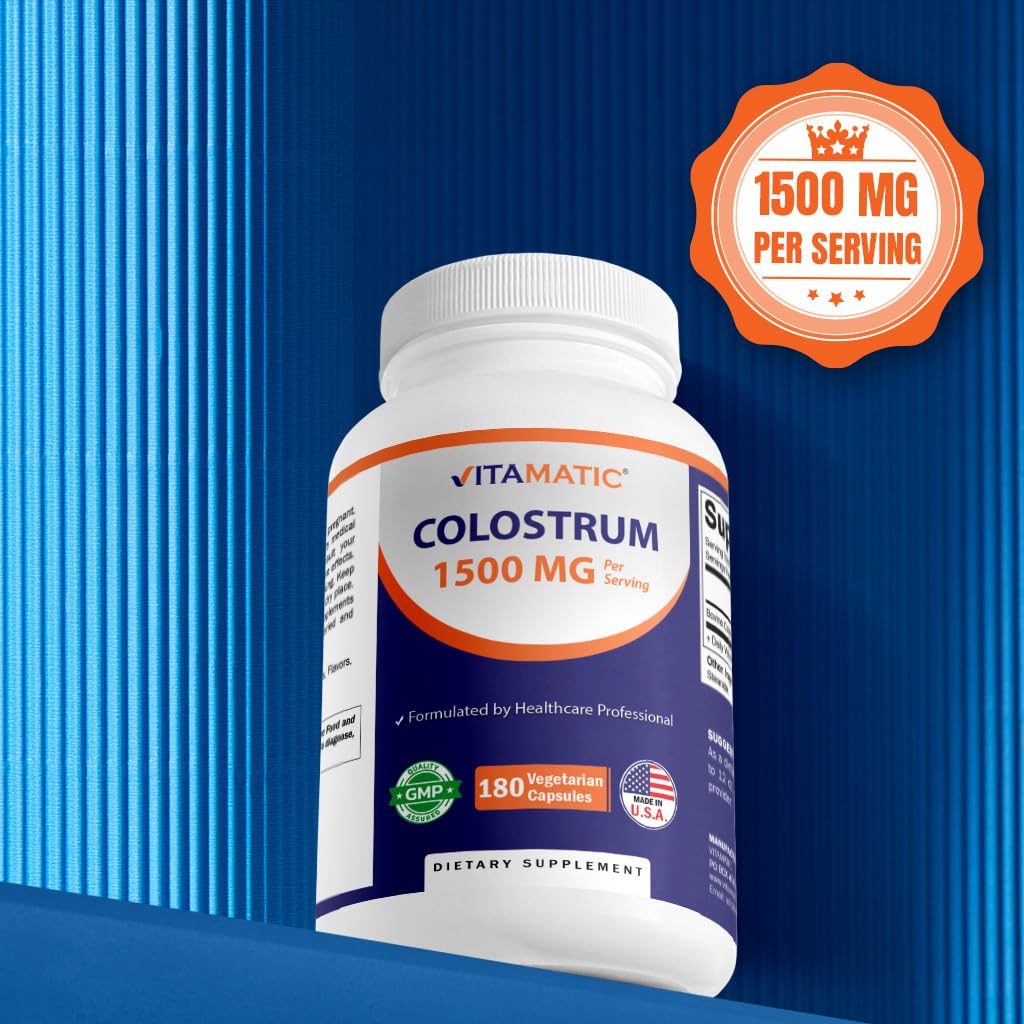 Vitamatic Bovine Colostrum 30% IgG Supplement 1500 mg per Serving - Supplement for Gut Health, Hair Growth, Beauty, Muscle Recovery, & Immune Support - 180 Veg Capsules Vitamatic Au supplements