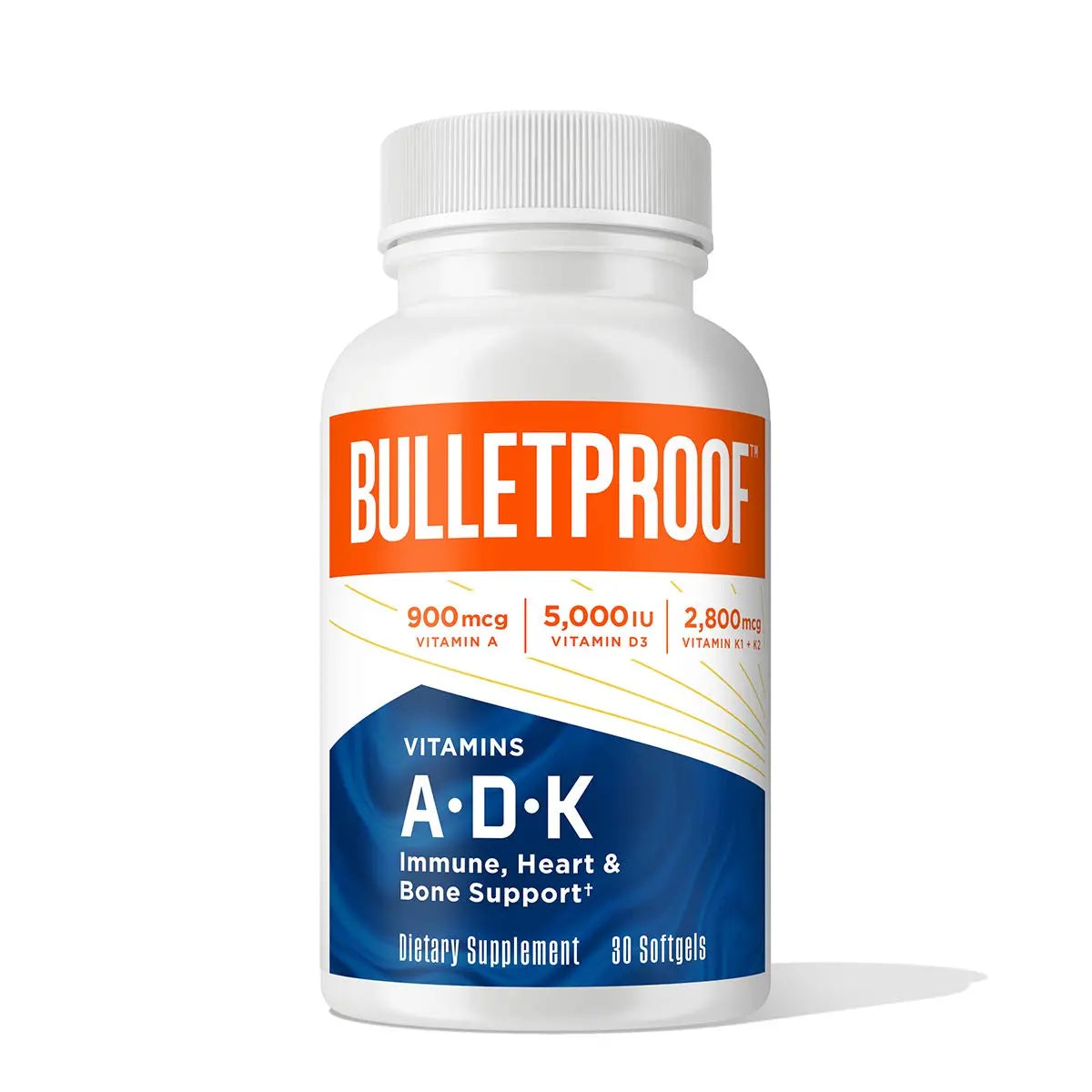 Vitamins A-D-K, 30 Softgels, 900mcg Vitamin A, with 5000 IU D3, K1, K2, K3, High Potency Bulletproof Au supplements