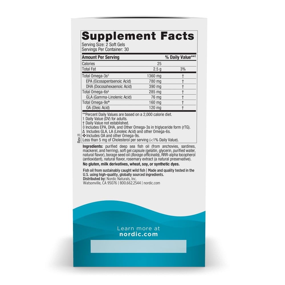 Nordic Naturals Complete Omega Xtra, Lemon - 60 Soft Gels - 1360 mg Omega-3 + 76 mg GLA - Healthy Skin - Cognition - Non-GMO - 30 Servings Nordic Naturals Au supplements