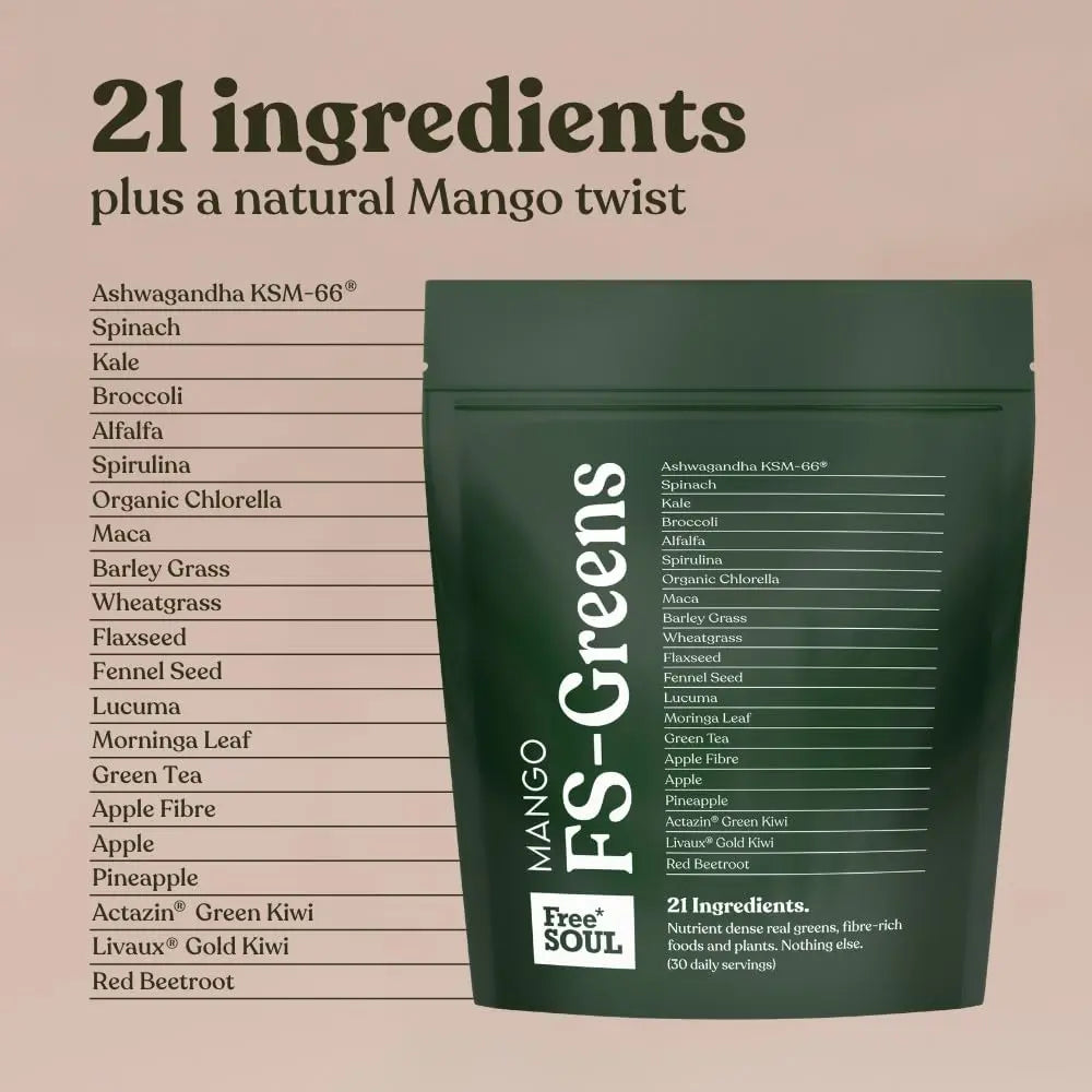 FS-Greens | 21 Advanced Greens, Superfoods, and Adaptogens Including KSM-66 Free Soul Au supplements