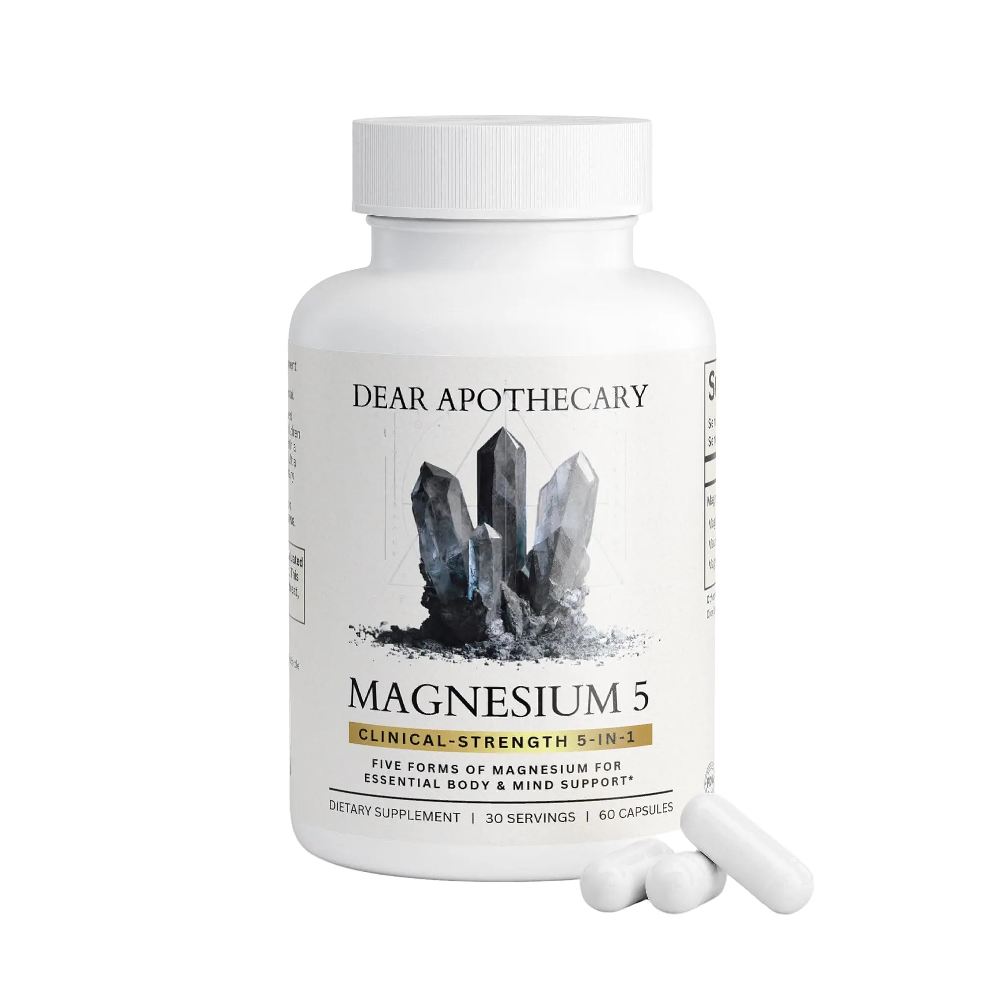Magnesium Complex Supplement - 5 Forms Citrate Glycinate Malate Oxide Aquamin - Multi Magnesium Blend - High Absorption Chelated - Essential Mineral - Non-GMO Gluten-Free - 60 Capsules Dear Apothecary Au supplements