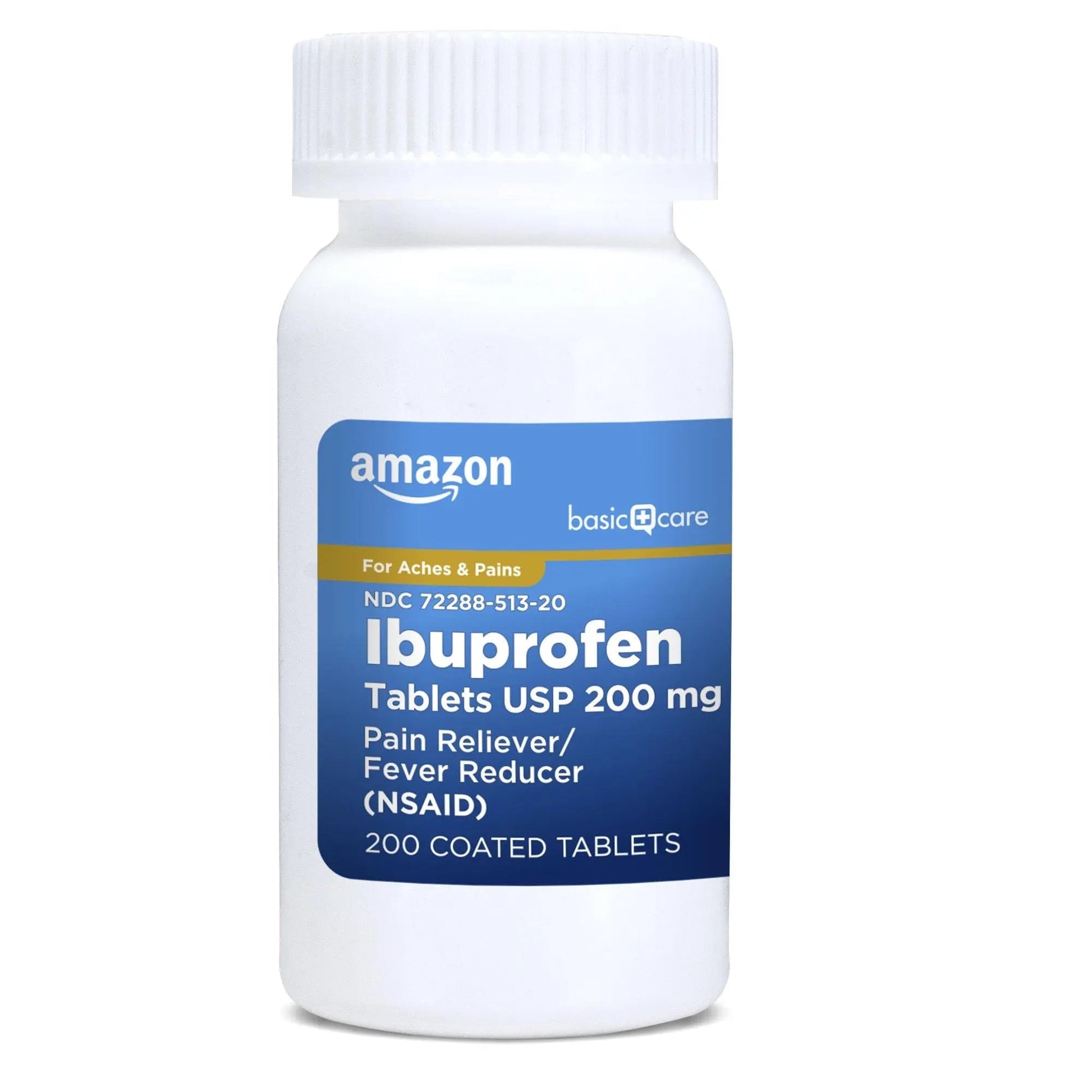 Amazon Basic Care Ibuprofen Tablets, Fever Reducer and Pain Relief from Body Aches, Headache, Arthritis Pain and More, Brown 200 Count Amazon Basic Care Au supplements