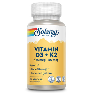 SOLARAY Vitamin D3 K2 - Bone Health and Immune Support Supplement - With 5000 IU Vitamin D as Vit D3 and 50 mcg Vitamin K2 as Menoquinone MK7, Made Without Soy