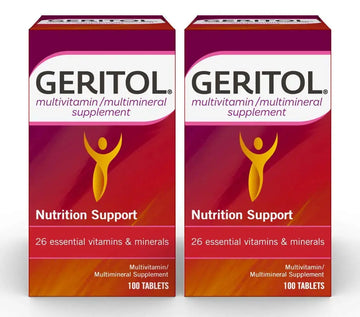 Geritol Multi-Vitamin Nutritional Support Tablets, Balance of 26 Essential Vitamins and Minerals, 100-Count Bottles (Pack of 2) Geritol Au supplements