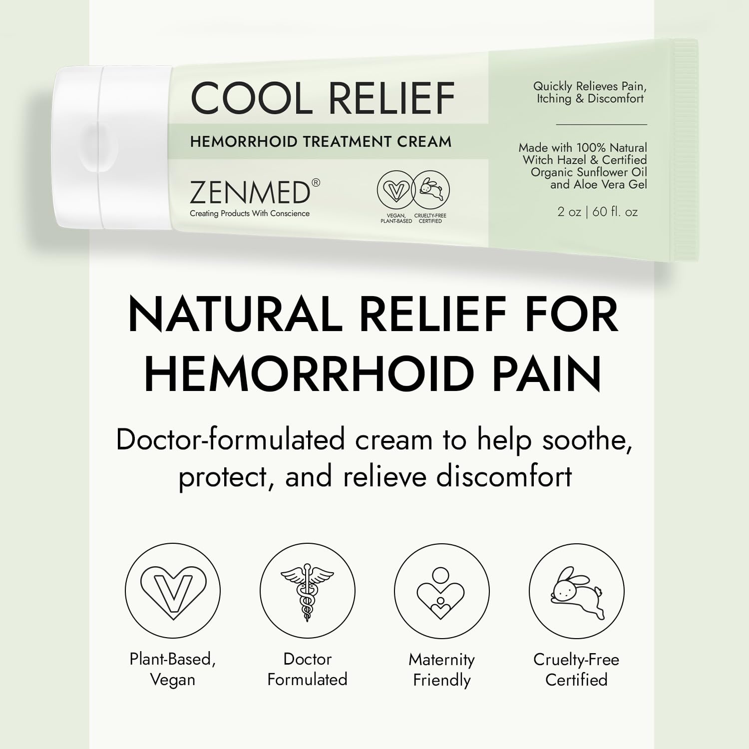 ZENMED Cool Relief - 2 oz Natural Herbal Cream with Organic Ingredients of Hemorrhoids Formula ZENMED Au supplements