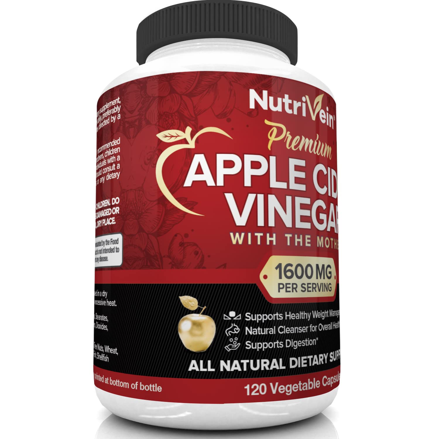 Nutrivein Apple Cider Vinegar Capsules with Mother - 1600mg - 120 Vegan Nutrivein Au supplements