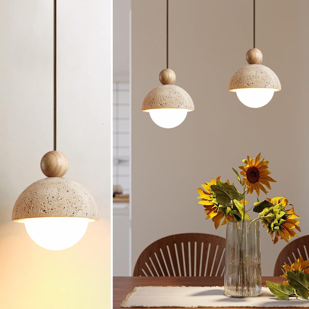 Spherical Wabi Sabi Pendant Light Natural Stone Retro Japanese Style Yellow Travertine Pendant Lighting Vintage Mini Wood Nordic Hanging Light for Kitchen Island Dining Room Bedroom Hallway Bedside OROILUPU Au supplements