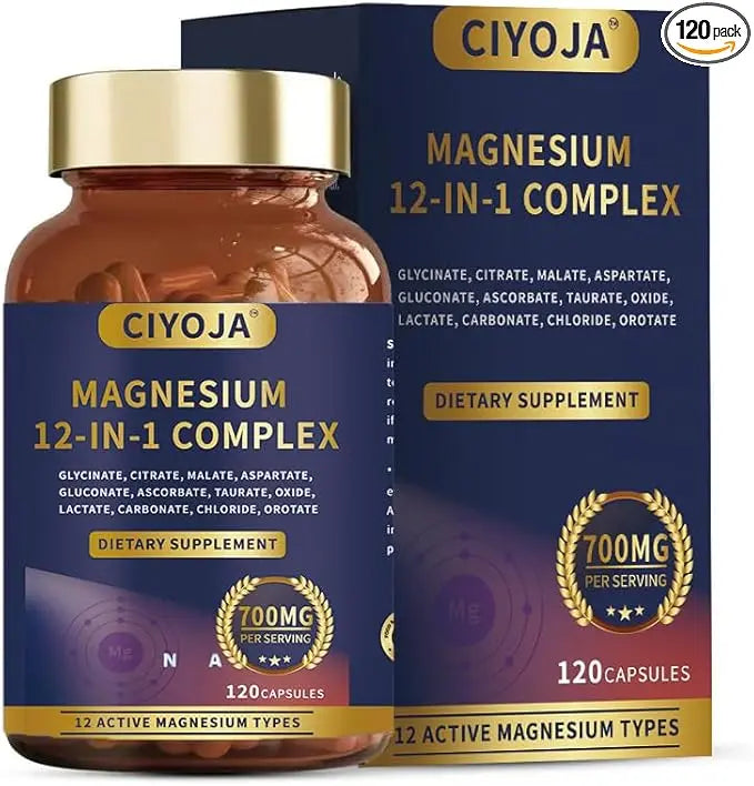 12-in-1 Magnesium Complex for Women Men: Magnesium Glycinate 700mg with Citrate, Malate Taurate Chelated Forms - High Absorption Magnesium Supplement for Relaxation Muscle Heart - 120 Vegan Capsules CIYOJA Au supplements