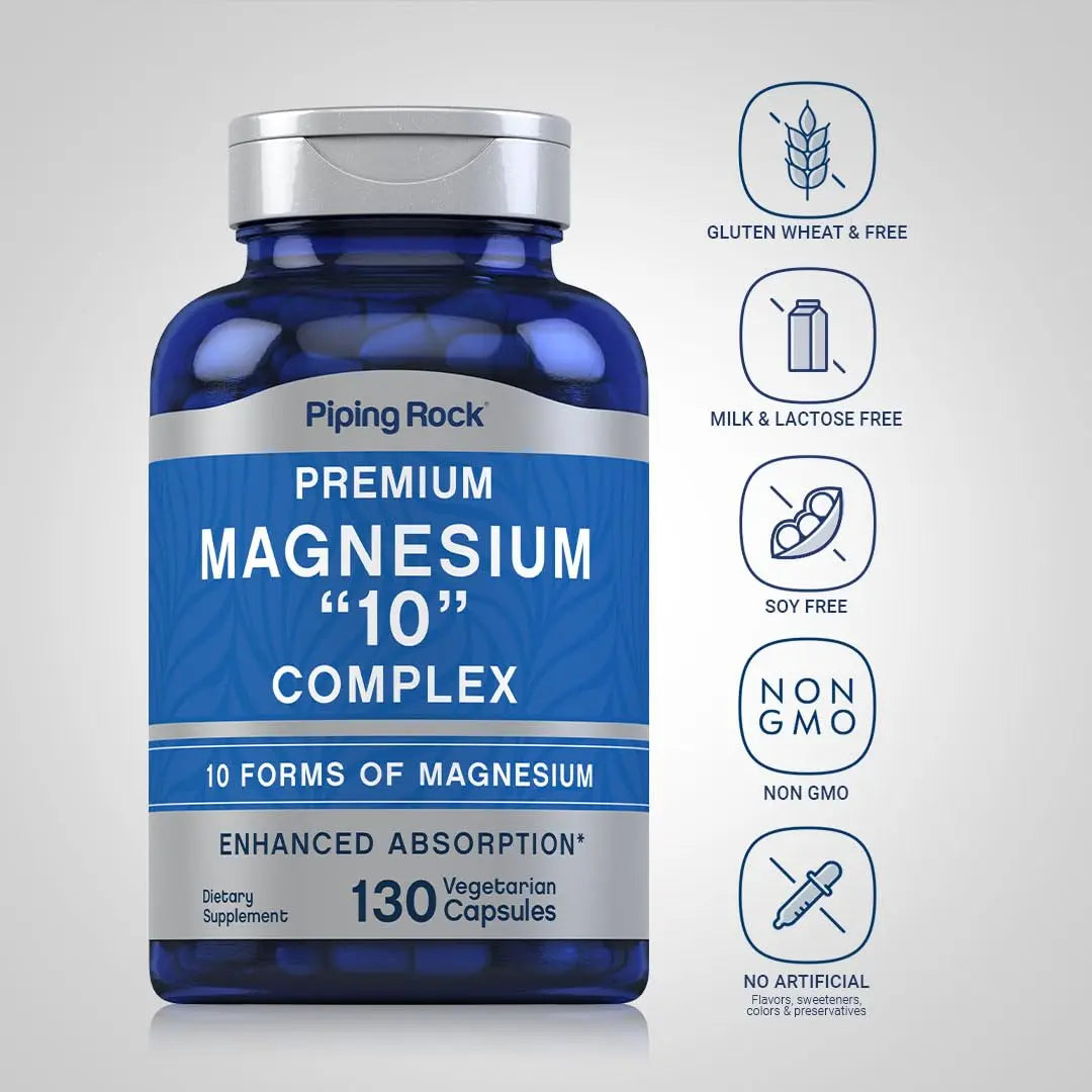 Piping Rock Magnesium 10 in One Complex | 130 Capsules | Supplement for Men and Women | Vegetarian, Non-GMO, Gluten Free Piping Rock Au supplements