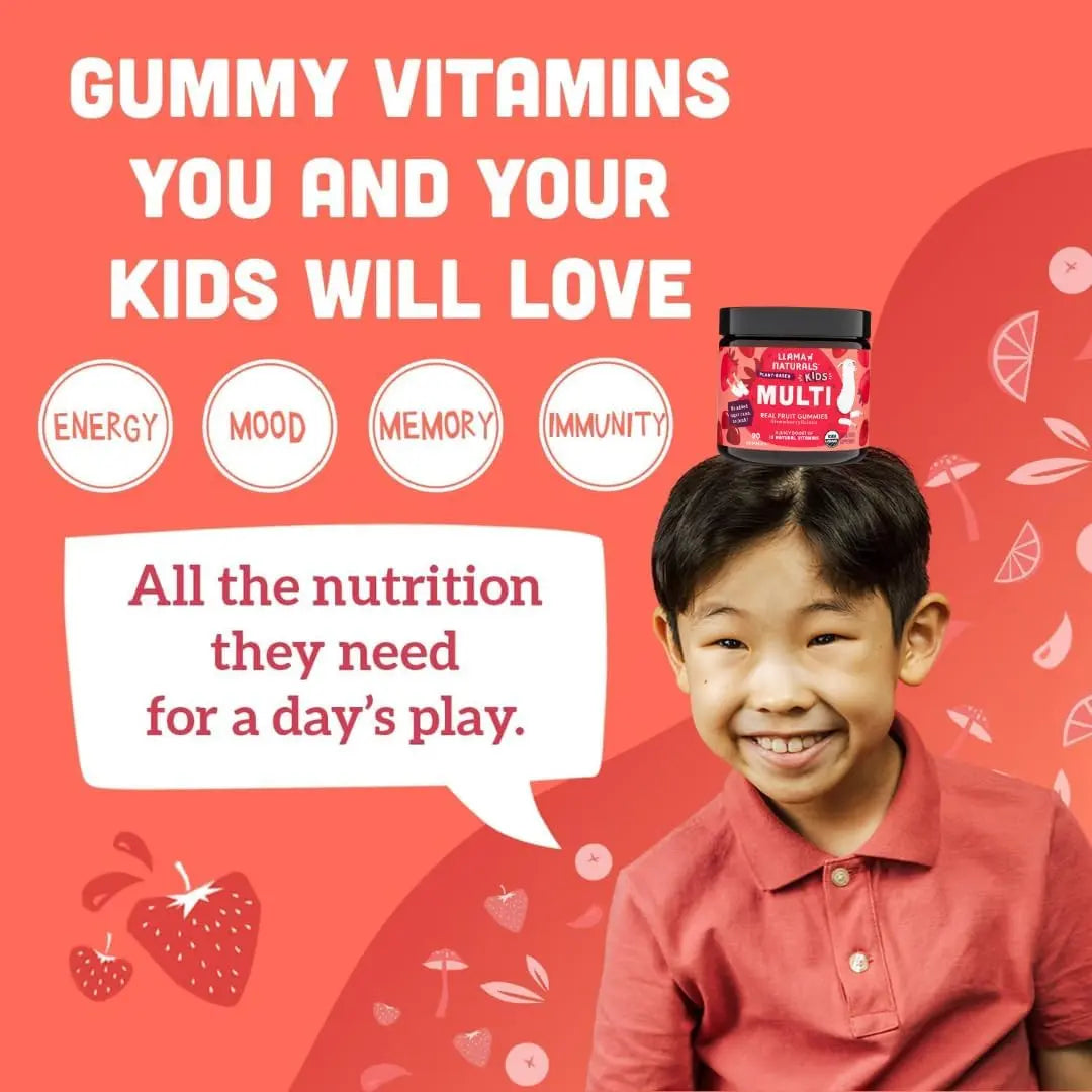 Llama Naturals Kids Multivitamin Gummies | Real Fruit, No Added Sugar Cane | Organic Vegan Toddler Whole Food Vitamins | Vitamin D, C & Beta Carotene Gummy Supplement Llama Naturals Au supplements