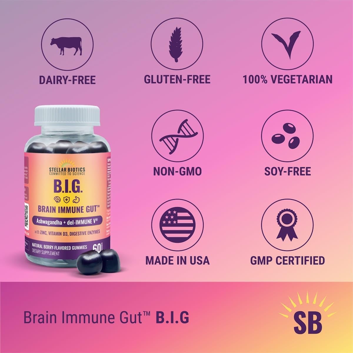 Del-Immune V + Ashwagandha - Brain Immune Gut™ (B.I.G.) Gummy - All Natural Immune & Gut Support with Zinc, Vitamin D3 + Digestive Enzymes (60 Gummies) Del-Immune V Au supplements
