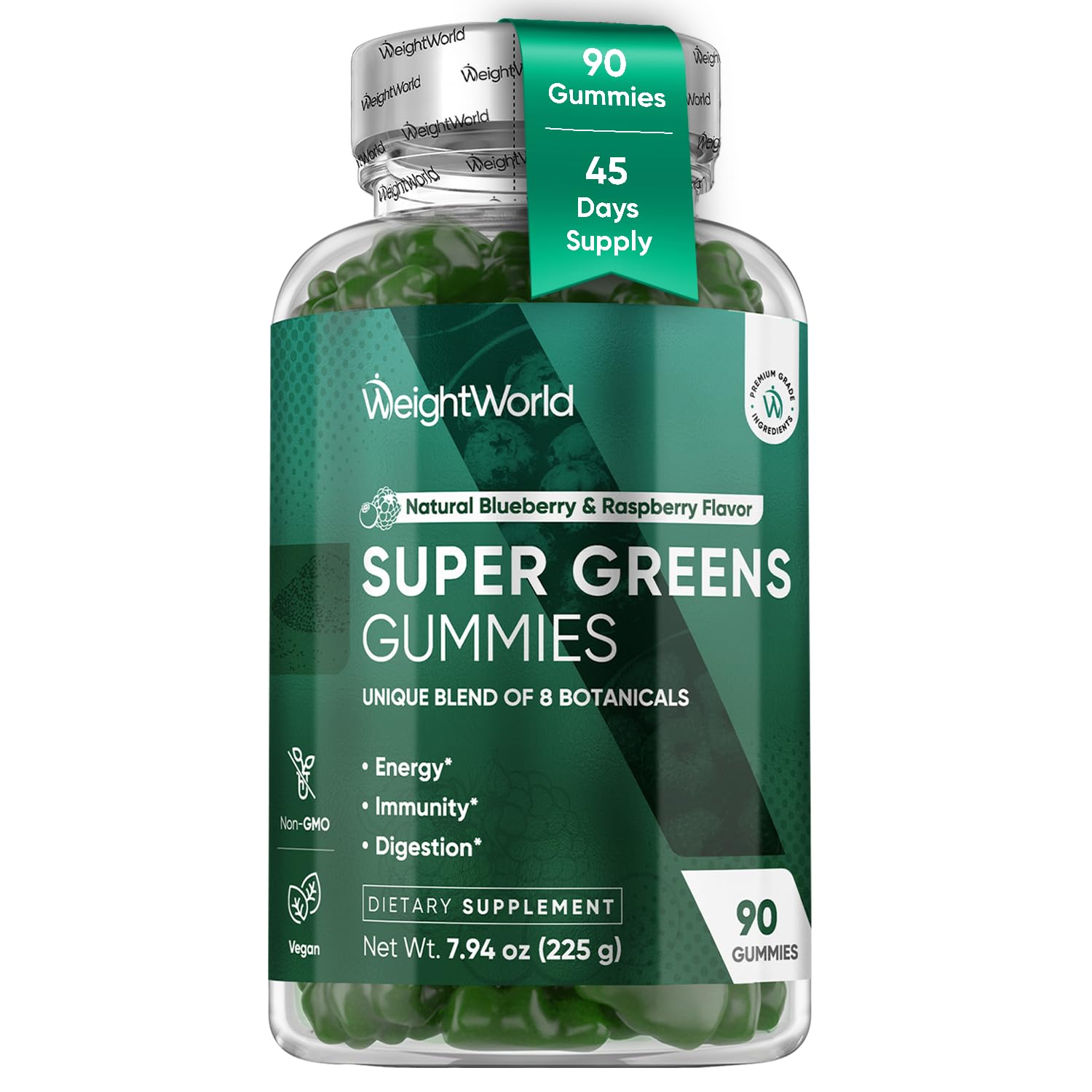 WeightWorld Super Greens Gummies - Energy, Immunity & Digestion - 45-Day Supply - Vegan Daily Greens Supplements (Moringa, Broccoli, Spinach) - Added Vitamins & Minerals - 90 Superfood Gummies WeightWorld Au supplements