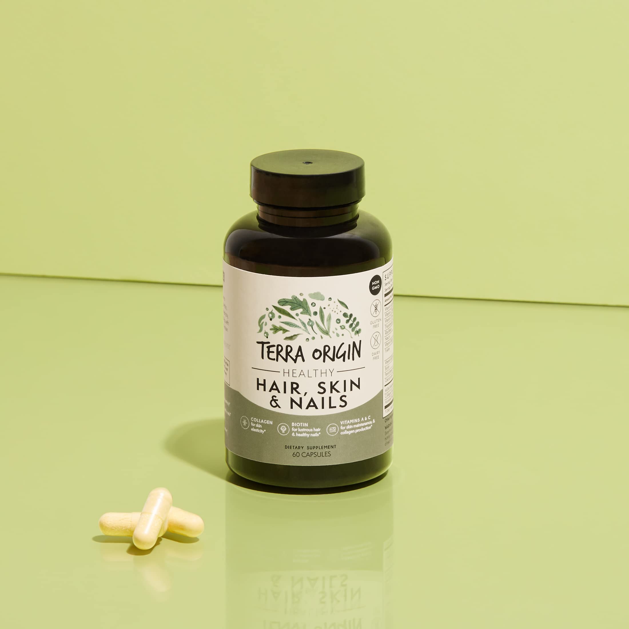 TERRA ORIGIN Healthy Hair, Skin and Nails Supplement | Collagen, Biotin, Horsetail & B-Complex | Supports Hair Strength, Skin Elasticity & Nail Growth | Vitamins for Women and Men | 60 Capsules TERRA ORIGIN Au supplements