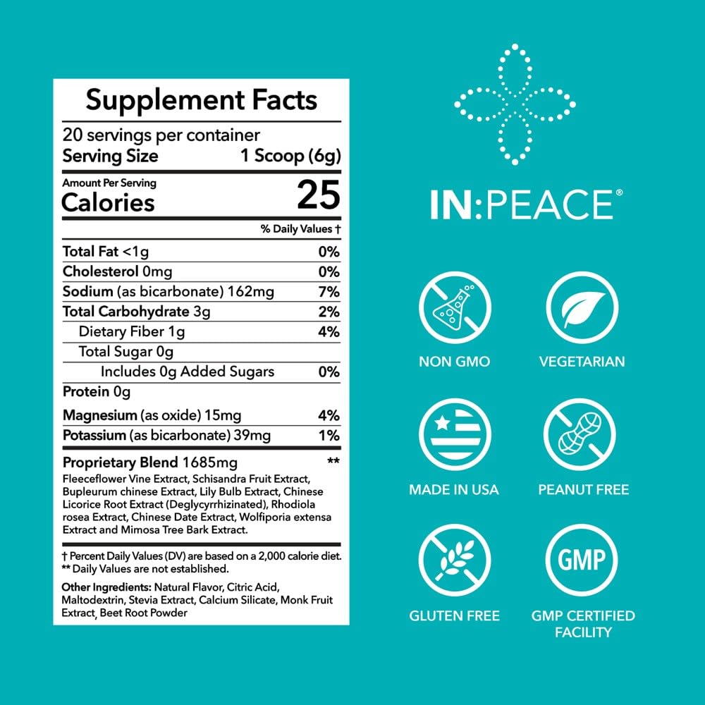 In:TotalWellness IN:Peace Herbal Calming Formula. 20 Serving Pouch, Wild Berry Flavor. 9 Herb Antioxidant + Adaptogen Blend. Clinically Proven Ingredients. Crafted by a Licensed Herbalist INTotalWellness Au supplements