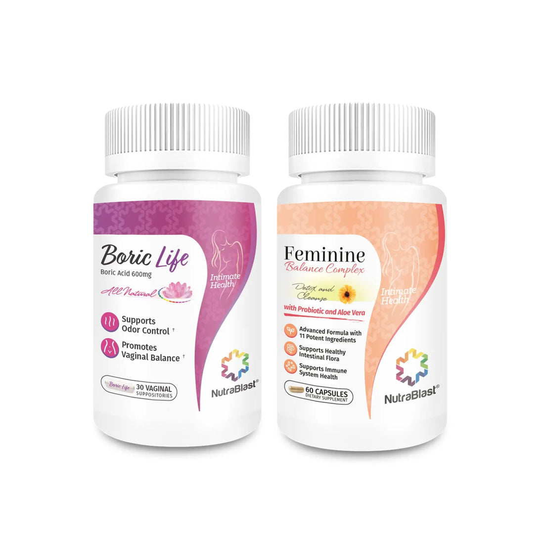 NutraBlast Boric Acid Suppositories 600mg (30 Count) Bundle with Feminine Balance Complex (60 Capsules) | Detox & Cleanse | Supports Healthy Intestinal Flora & Immune System NutraBlast Au supplements