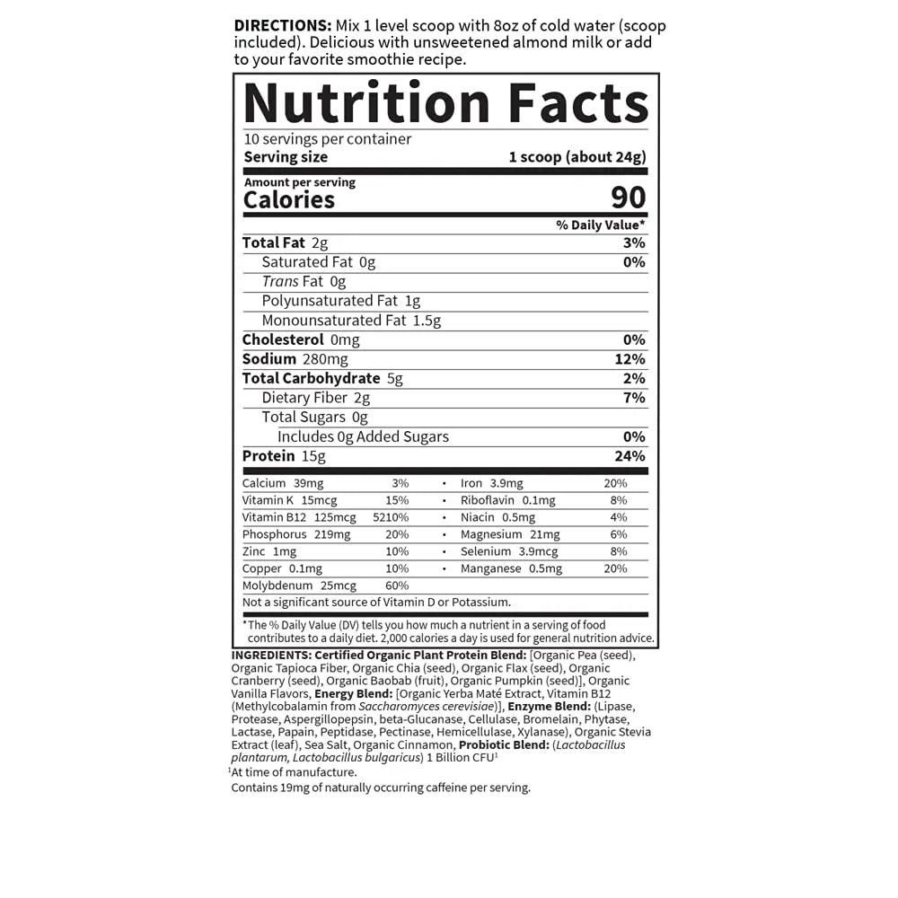 Garden of Life Organic Plant Protein Smooth Energy Powder, 10 Servings - Vegan, Grain Garden of Life Au supplements