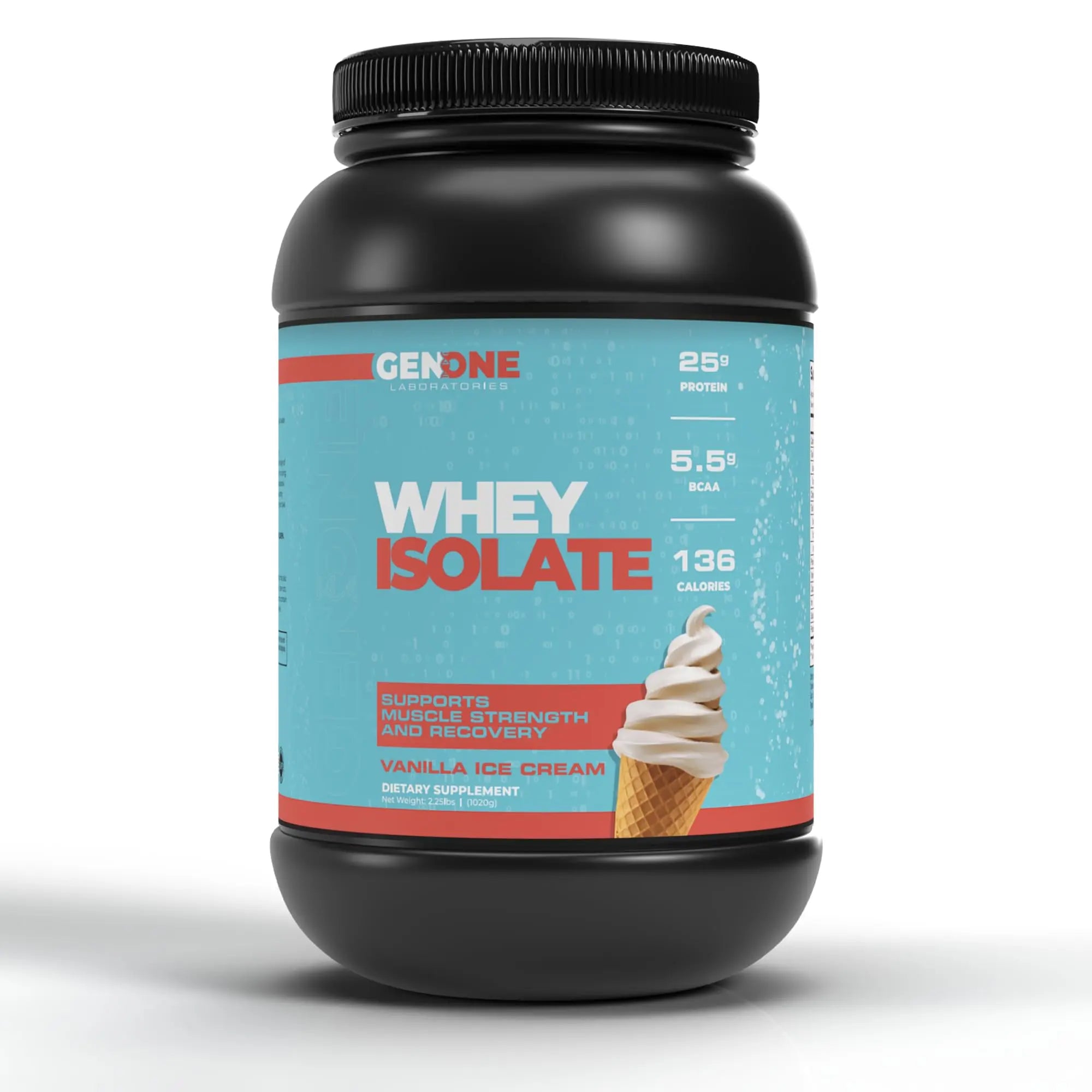 GenOne Whey Protein Powder Isolate, 25g Protein and 5.5g BCAAs per Serving, Vanilla Ice GENONE LABORATORIES Au supplements