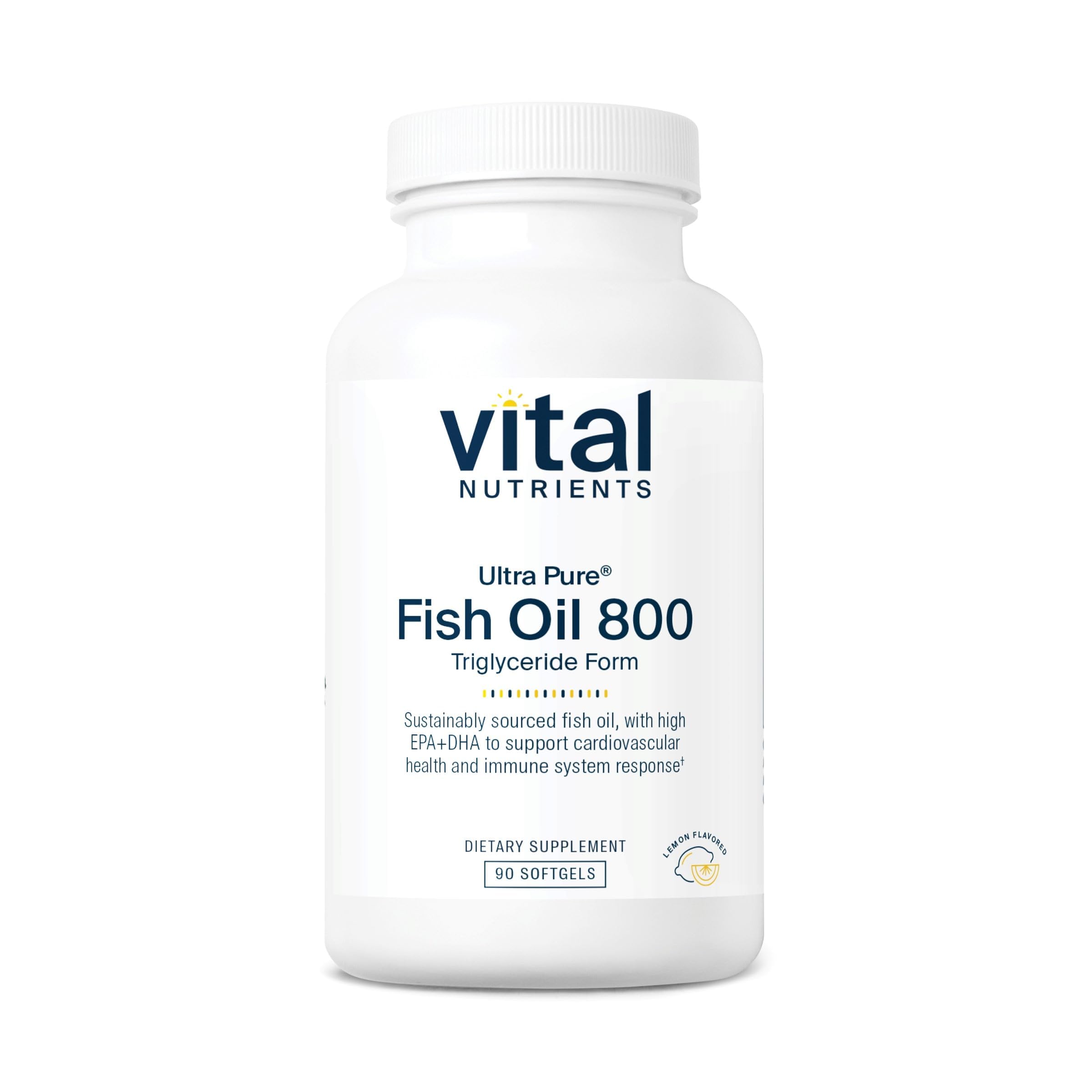 Vital Nutrients Ultra Pure® Fish Oil 800 Triglyceride Form - Heart, Brain, & Immune Health* - Sustainably Sourced High EPA & DHA Omega-3 Fatty Acid - Lemon Flavor - Gluten, Dairy, Soy Free - 90 Count Vital Nutrients Au supplements