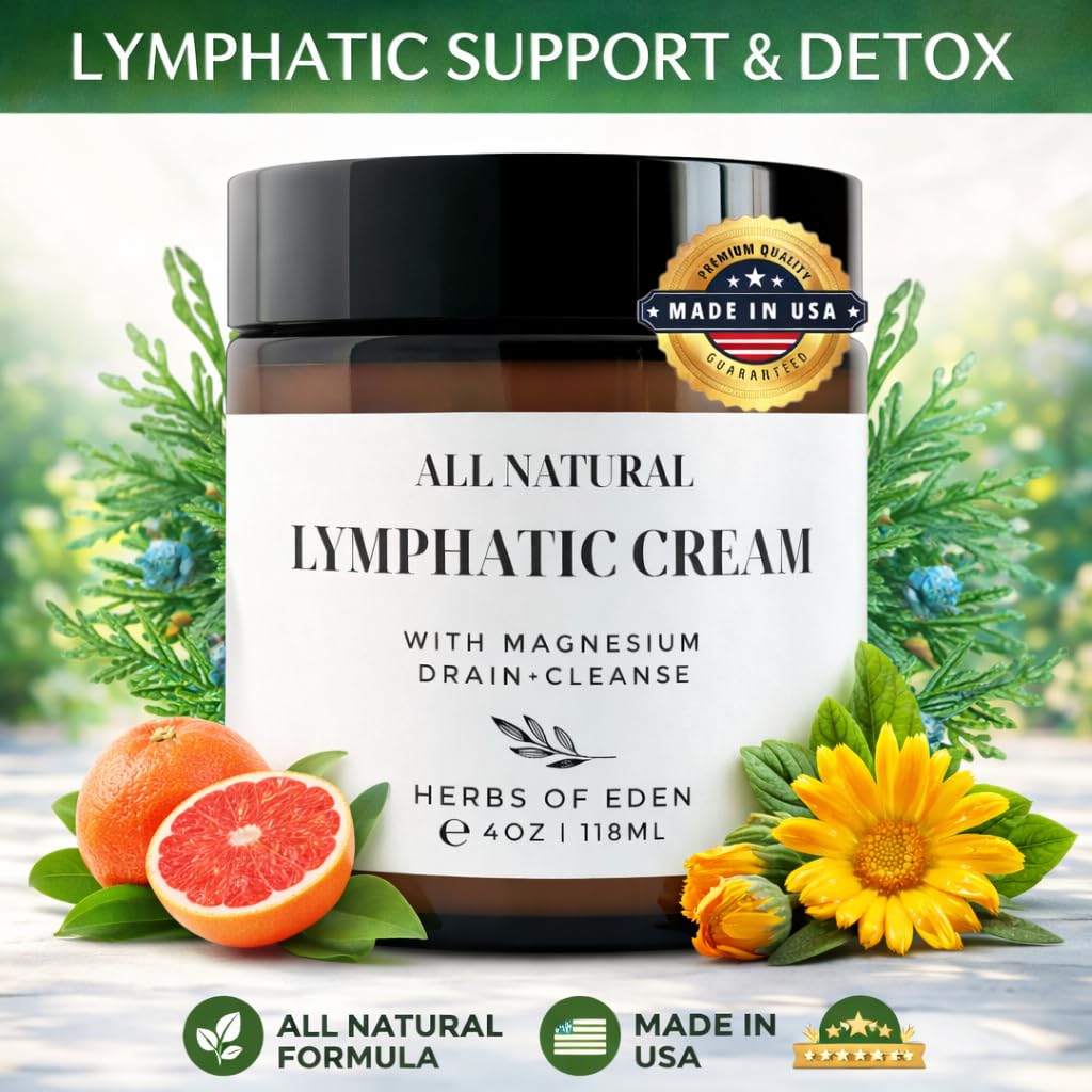 Organic Lymphatic Massage Cream with Magnesium – Natural Topical Cream | Stimulate Lymph Fluid | Family Owned, Made in USA Herbs of Eden Au supplements