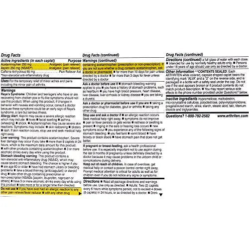 Arthriten Inflammatory Pain Formula Caplets with 3 Active Ingredients: Aspirin, Acetaminophen & Caffeine, White, 28 Count (Pack of 1) Arthriten Au supplements