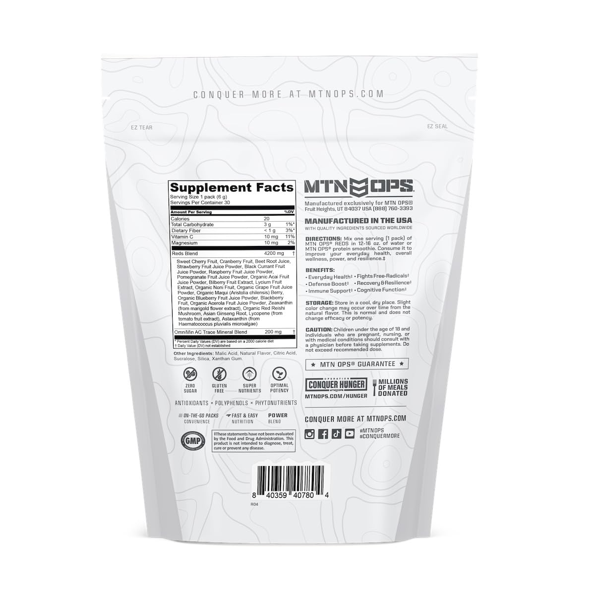 MTN OPS Reds Super Reds Antioxidant Drink Powder Daily Health Blend with Phytonutrients Free Radical Support 30 On The Go Stick Packs MTN OPS Au supplements