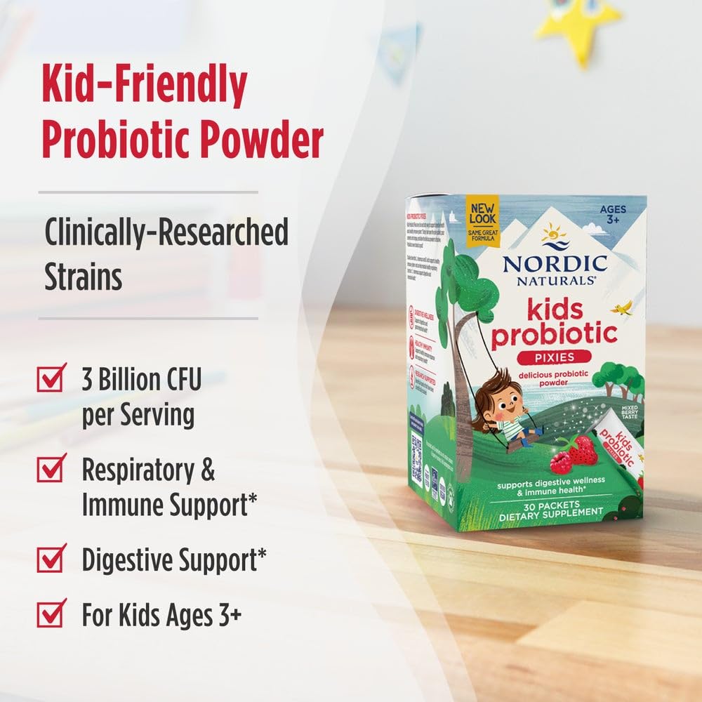 Nordic Naturals Kids Probiotic Quick Melt Powder, Mixed Berry - 30 Packets - 3 Billion CFU - Digestive Wellness, Immune Support - Non-GMO, Vegan - 30 Servings Nordic Naturals Au supplements