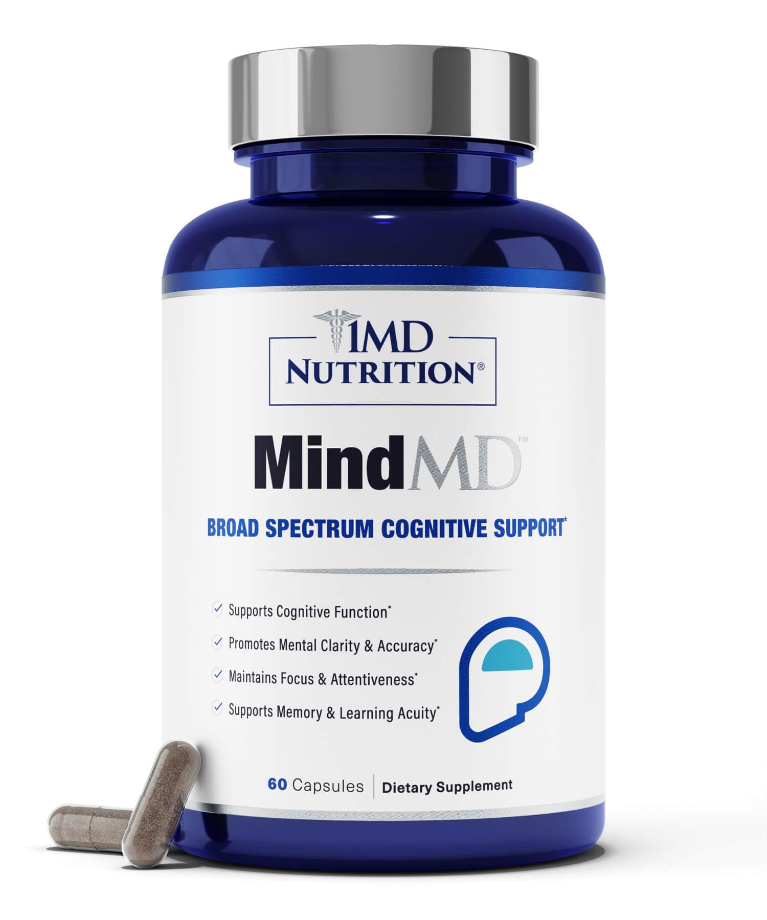 1MD Nutrition MindMD - Brain Supplement for Memory and Focus - Bacopa Monnieri for Nootropic Brain Support - Brain Health Supplement for Adults - with Vitamin B6 & Green Tea Extract - 60 Caps 1MD Nutrition Au supplements