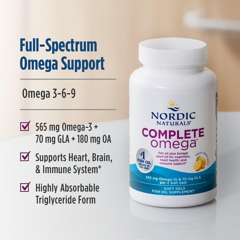 Nordic Naturals Complete Omega, Lemon Flavor - 120 Soft Gels - 565 mg Omega-3 - EPA & DHA with Added GLA - Healthy Skin, Cognition, Positive Mood - Non-GMO - 60 Servings Nordic Naturals Au supplements