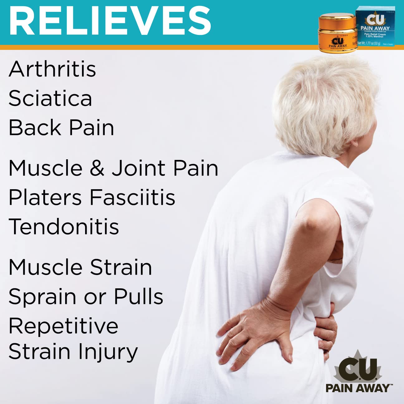Arthritis Pain Relief Cream - C.U. Pain Away. Reduce Inflammation, Improve Mobility, Rapid Relief. Effective Muscle and Joint Pain Relief. All-Natural Ingredients. C.U. Pain Away Au supplements