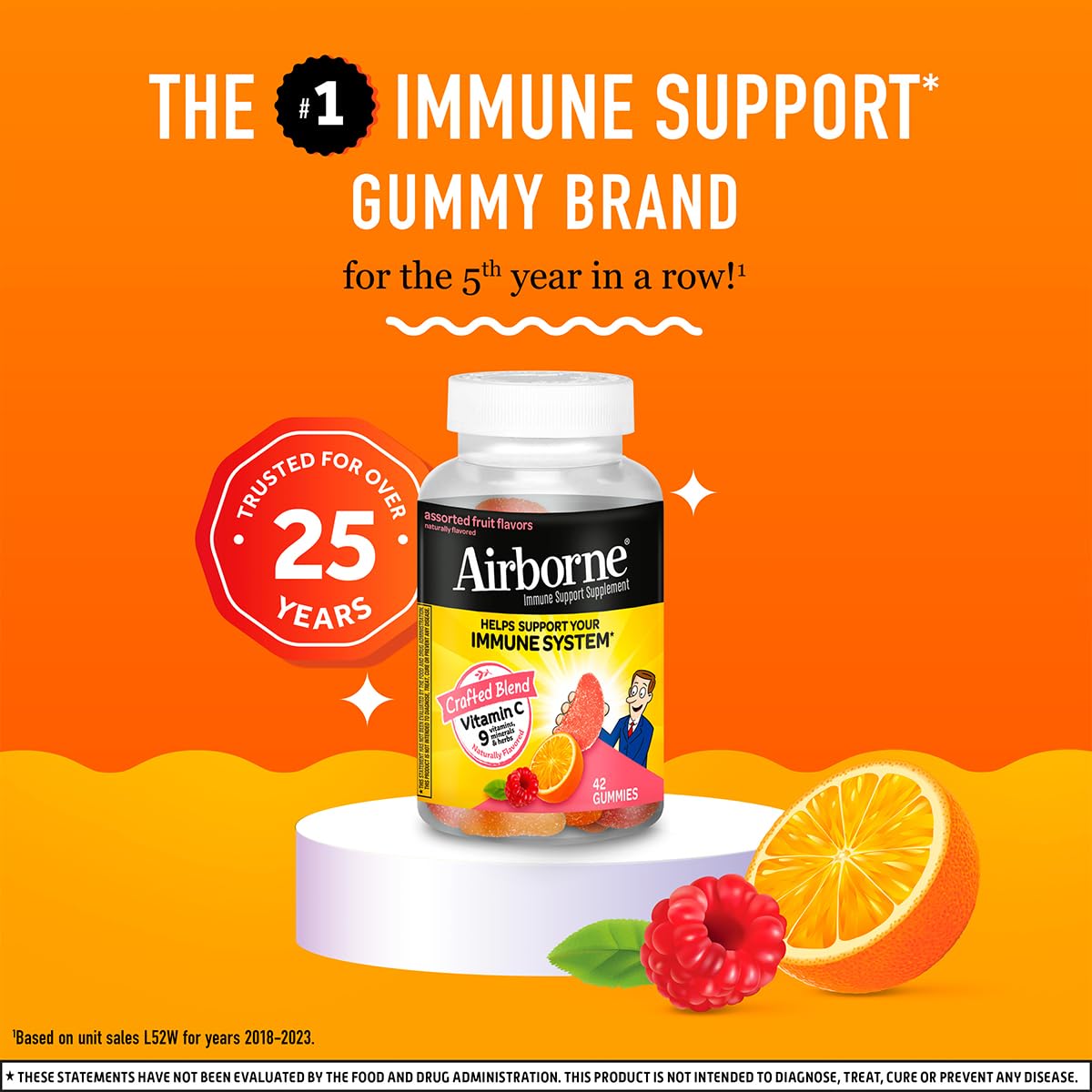 Airborne 750mg Vitamin C Immune Support Supplement Gummies for Adults, Assorted Fruit Flavor, Gluten Free Crafted Blend with Powerful Antioxidants Vitamins A C & E, 42 Gummies (2 Pack) Airborne Au supplements