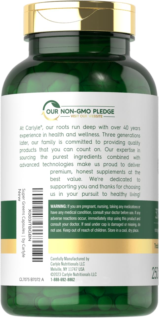 Carlyle Super Greens Capsules | 250 Count | Blend of 13 Vegetables and Greens Plus 17 Fruits | Non-GMO & Gluten Free Supplement Carlyle Au supplements