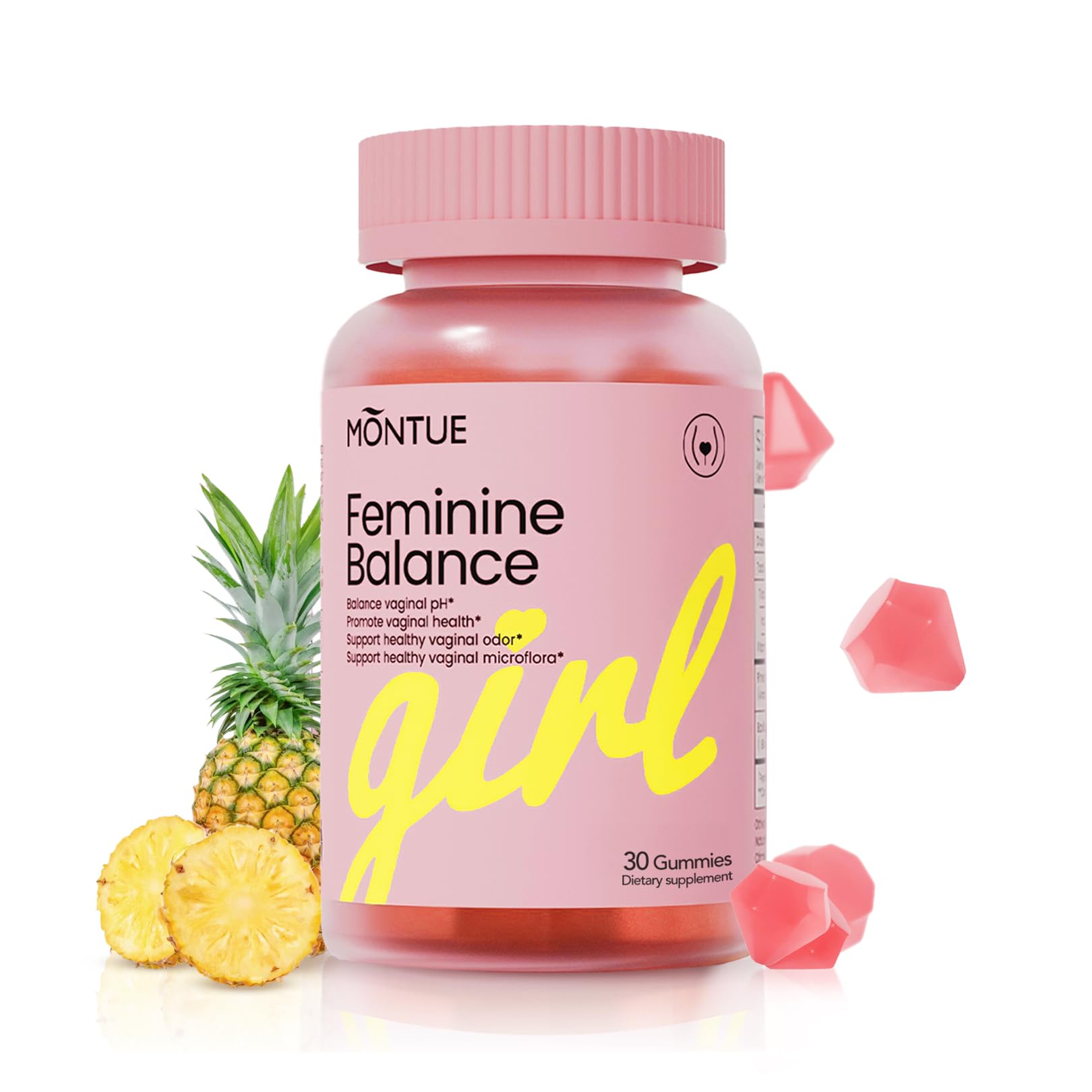 Montue Premium Diamond Feminine Balance Gummies-pH Balance with Prebiotics & Lactobacillus Probiotic Blend&Hawaiian Pineapple Immune Support,Vegan& Non-GMO（30 Gummies） Montue Au supplements