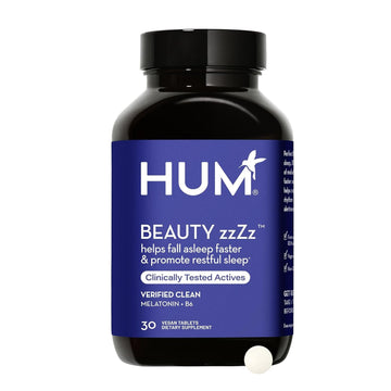 HUM Beauty zzZz Melatonin Sleep Supplement for Adults with Melatonin 3mg, Vitamin B6 and Calcium, Vegan, Gluten Free, Non GMO Sleep Support Tablets for Adults and Beauty Rest, 30 Vegan Tablets HUM Au supplements