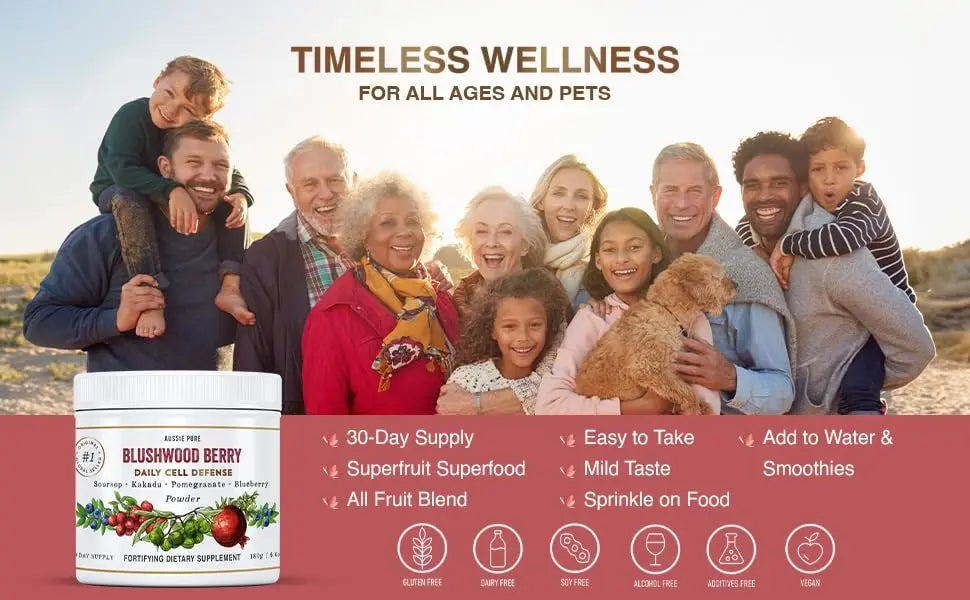 Aussie Pure Blushwood Berry Superfruit Daily Cell Defense - Soursop - Kakadu Plum - Pomegranate - Blueberry - Immune and Cell Support Powder - All Ages - Lab Tested and Authenticated - 180g/6.4oz Aussie Pure Au supplements