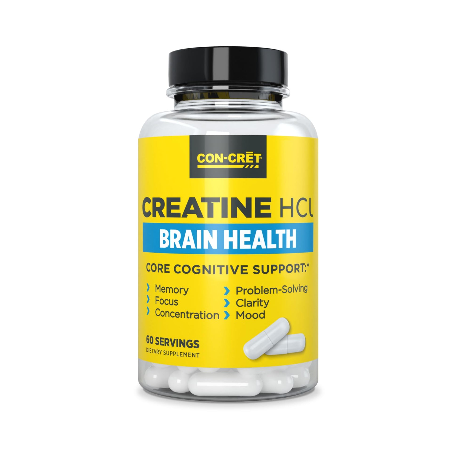 CON-CRET Creatine HCl for Brain Health Capsules – Clinically Tested Support for Memory, Focus, Concentration, Problem-Solving, Clarity, and Mood.* | Made in USA (60 Day Supply) CON-CRET Au supplements